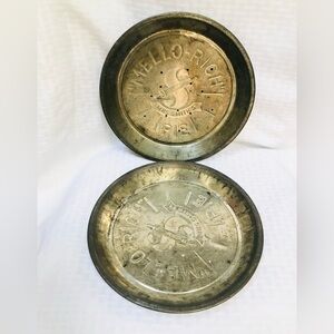 2 vintage "Mello Rich" pie tin, manufactured for Mrs. Smith's pies.